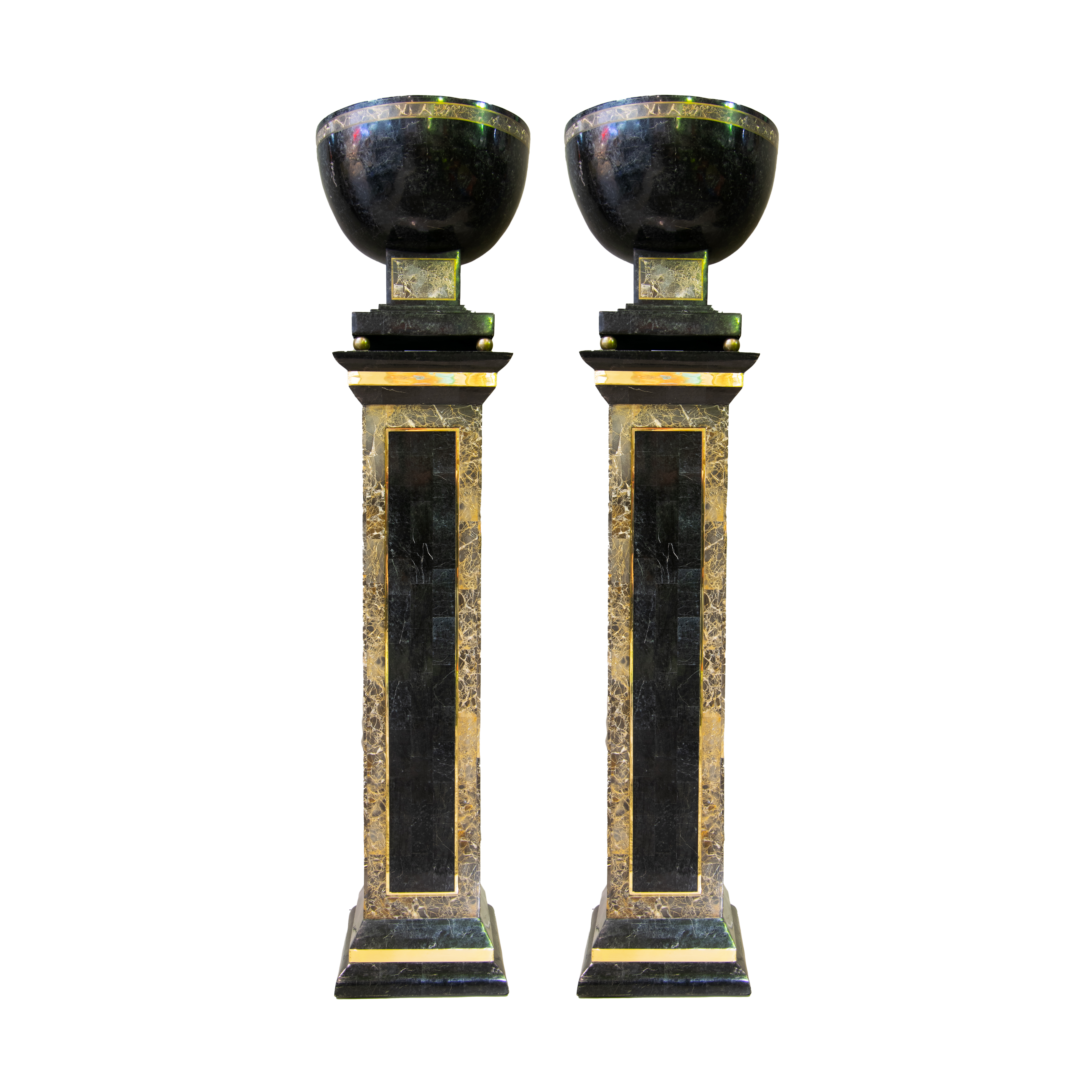 SOLD! Pair of Maitland Smith sheath pillars with jardinière planters: R55,000