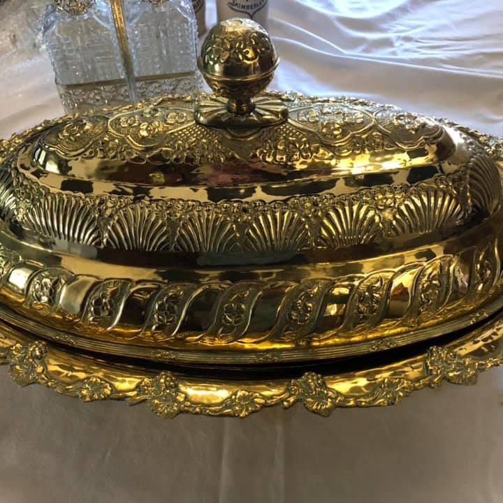Mid-century brass tureen (30cm H x 60cm W)