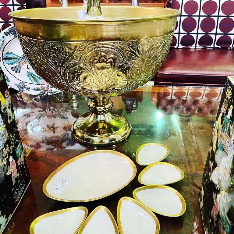 SOLD! Gilded champagne cooler R6,000 and Alka Kunst porcelain and gild entree set: R1,000