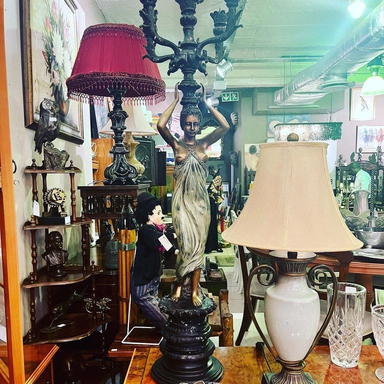 Lovely and large antique pair of lady candelabras: POR