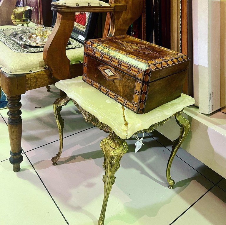 Onyx and brass side table
