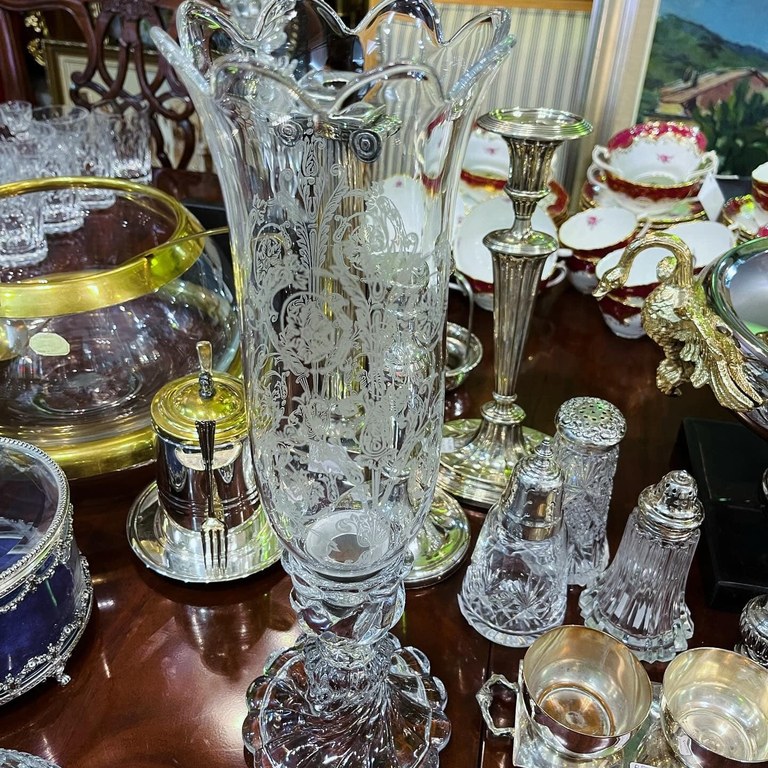 SOLD! Pair of Baccarat bambous swirl hurrican candle holders