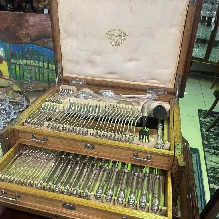 Antique Arthur Krupp silver plated cutlery canteen (12-setting)