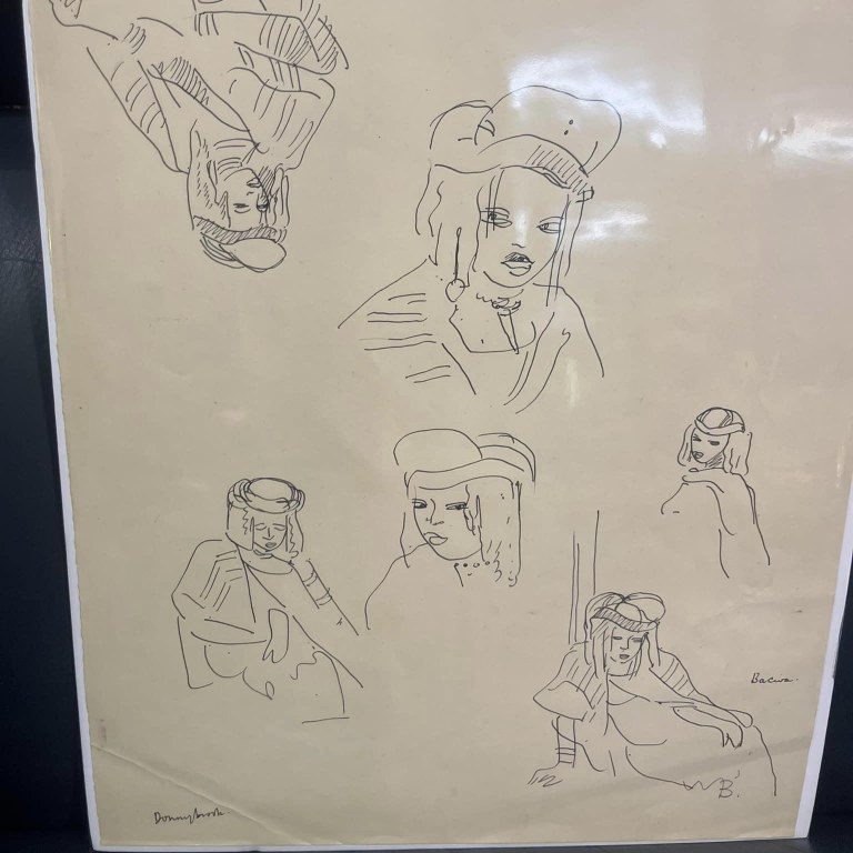 Walter Whall Battiss (South Africa, 1906 - 1982), Female Portrait Studies, ink on paper, signed, inscribed 'Donnybrook' and 'Bacwa', 38.5 x 28 cm