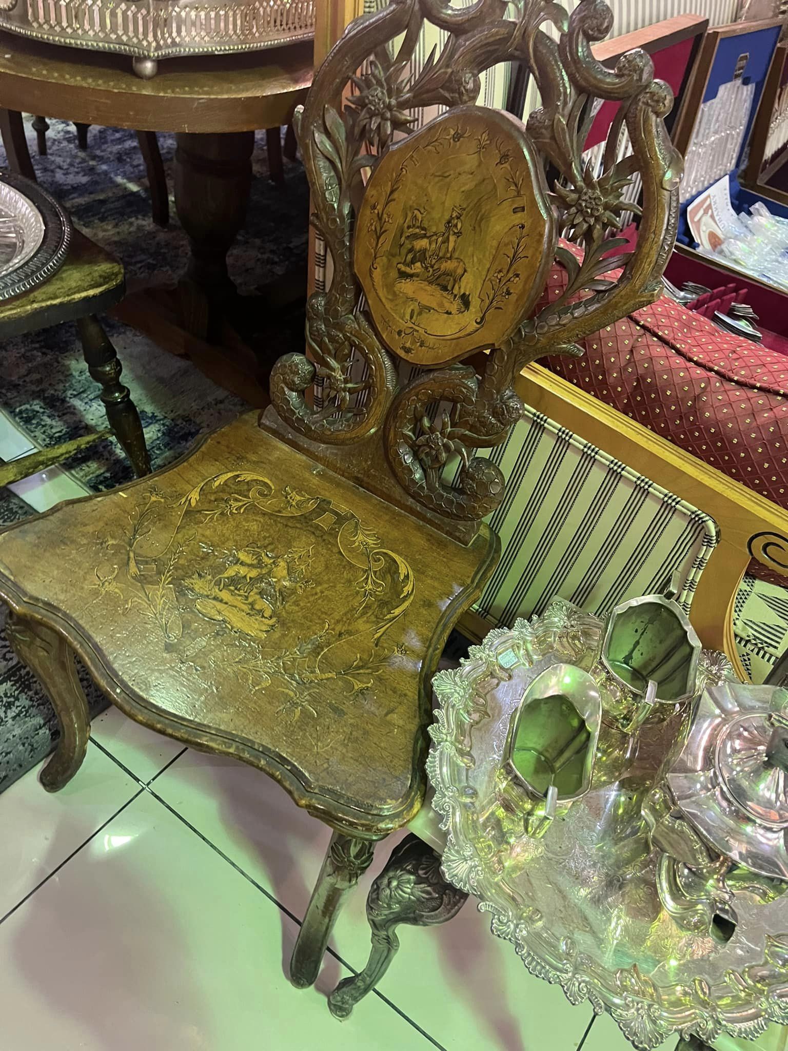 Carved Swiss music chair