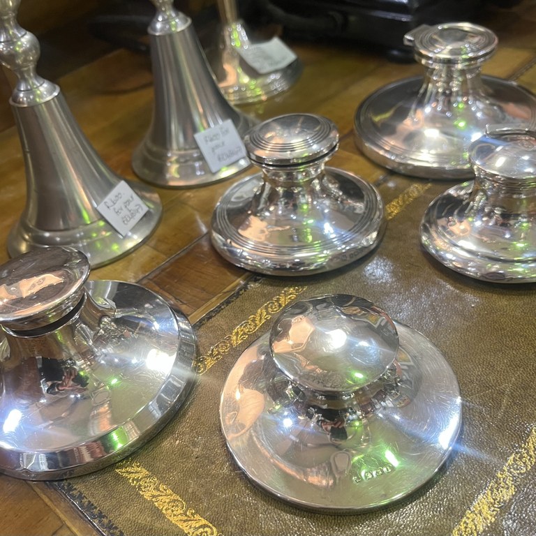 Collection of early 1900s sterling silver inkwells