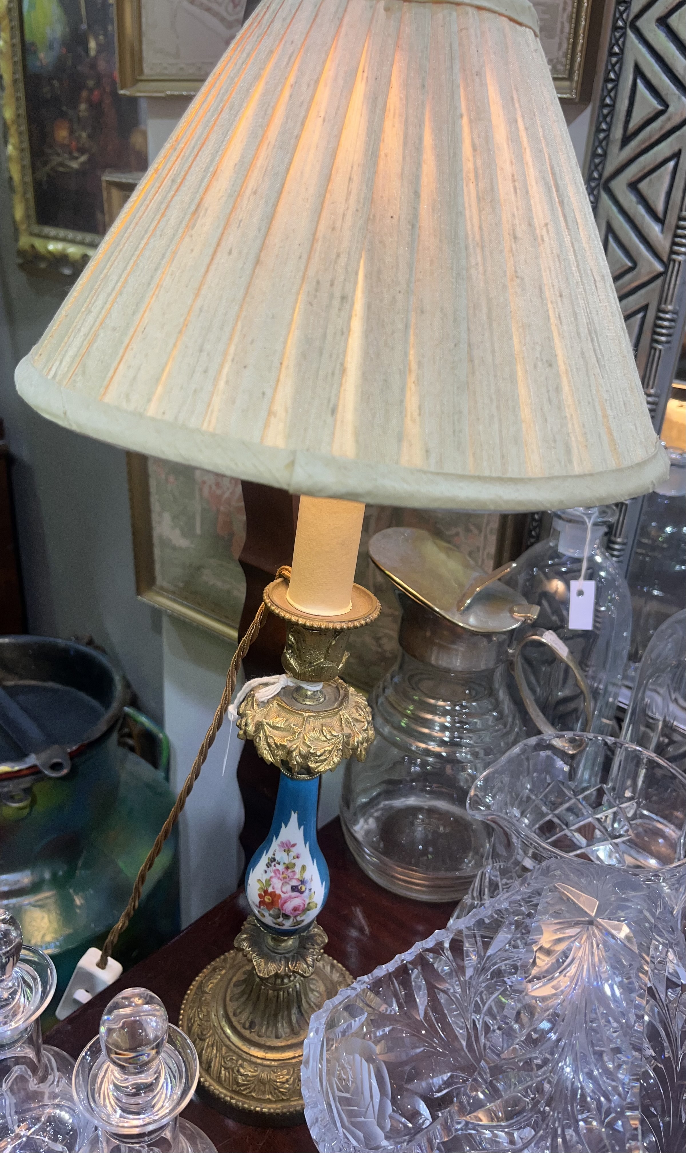 Pair of French ormolu and porcelain candlesticks converted to electric lamps