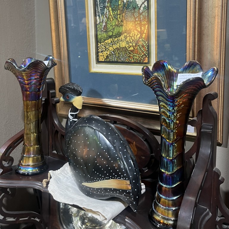 Pair of early 1900s iridescent carnival glass vases