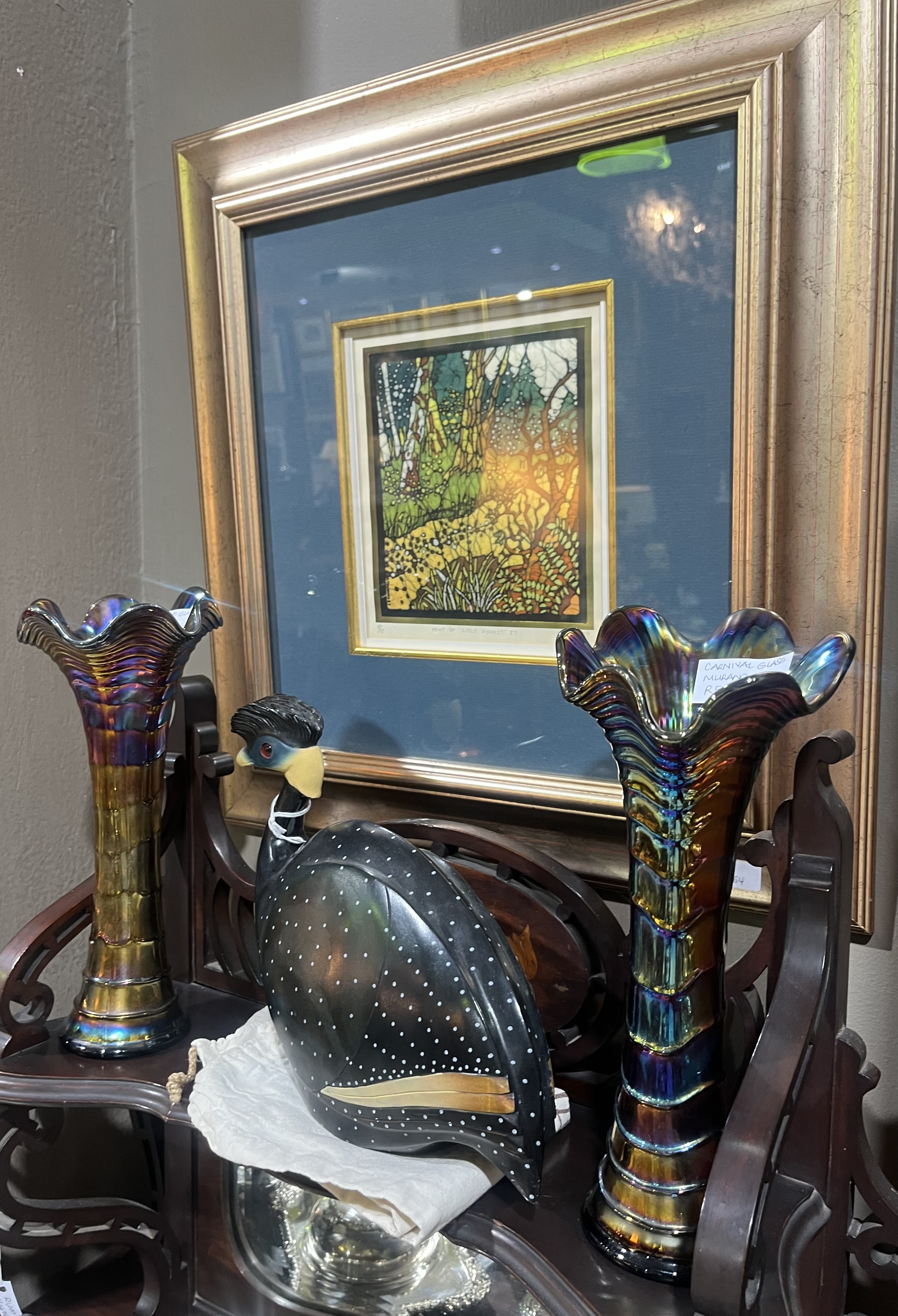 Pair of early 1900s iridescent carnival glass vases