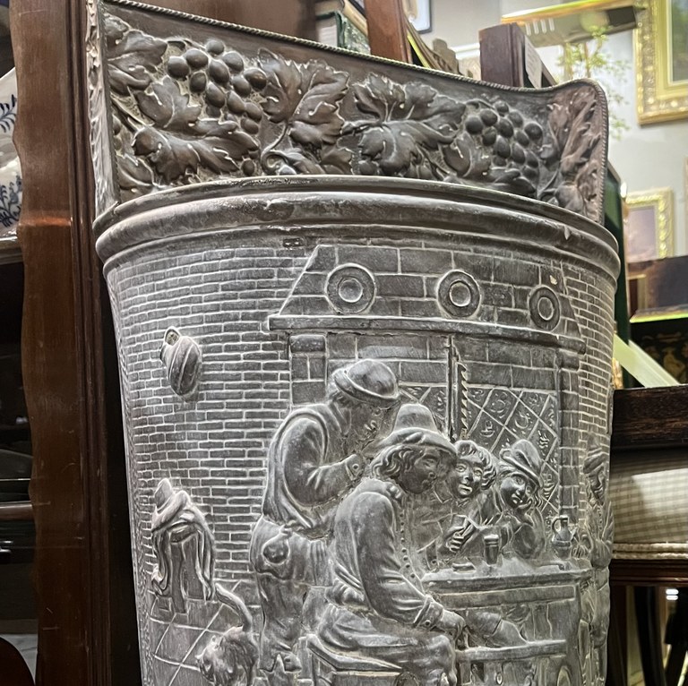 Vintage embossed brass umbrella stand