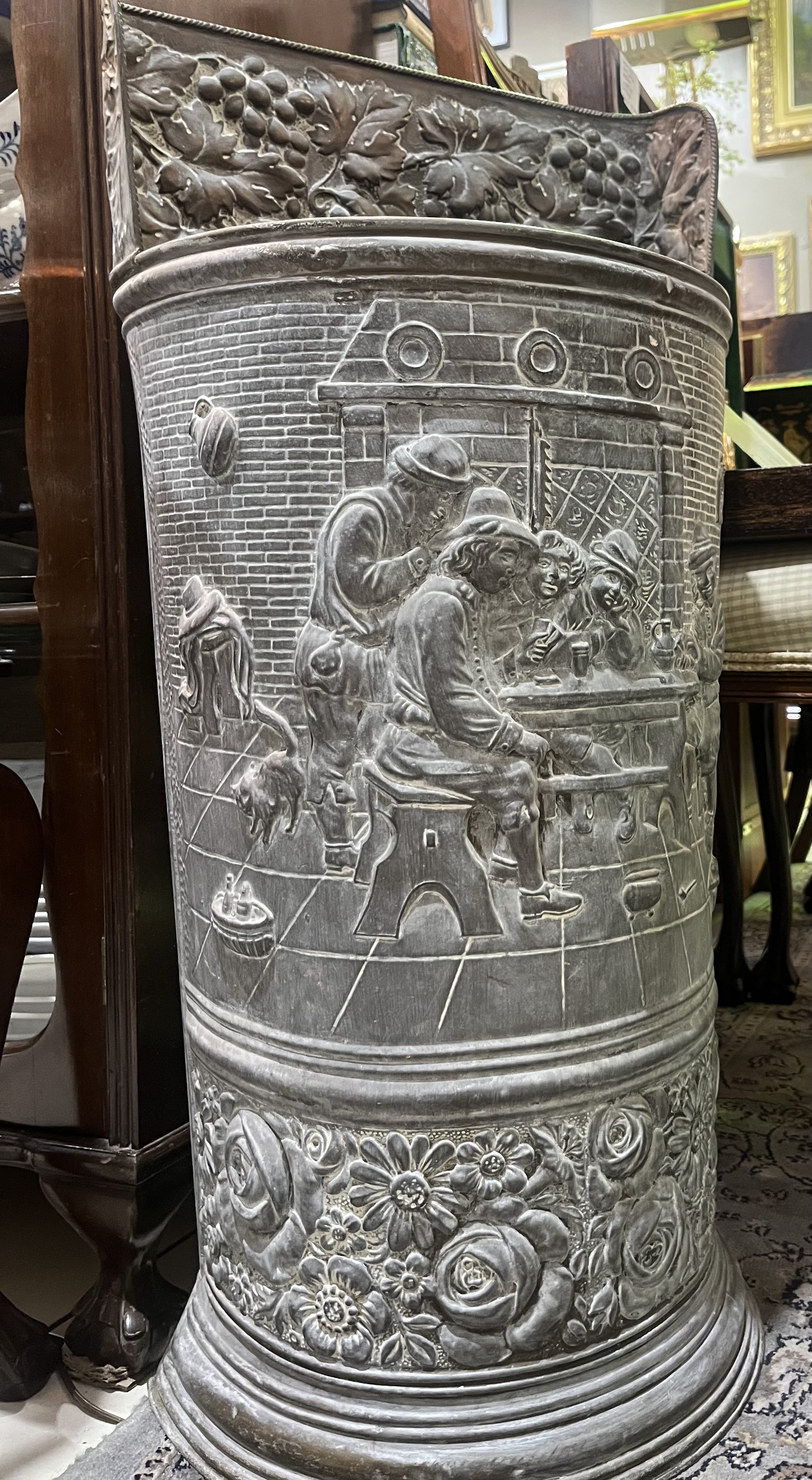 Vintage embossed brass umbrella stand