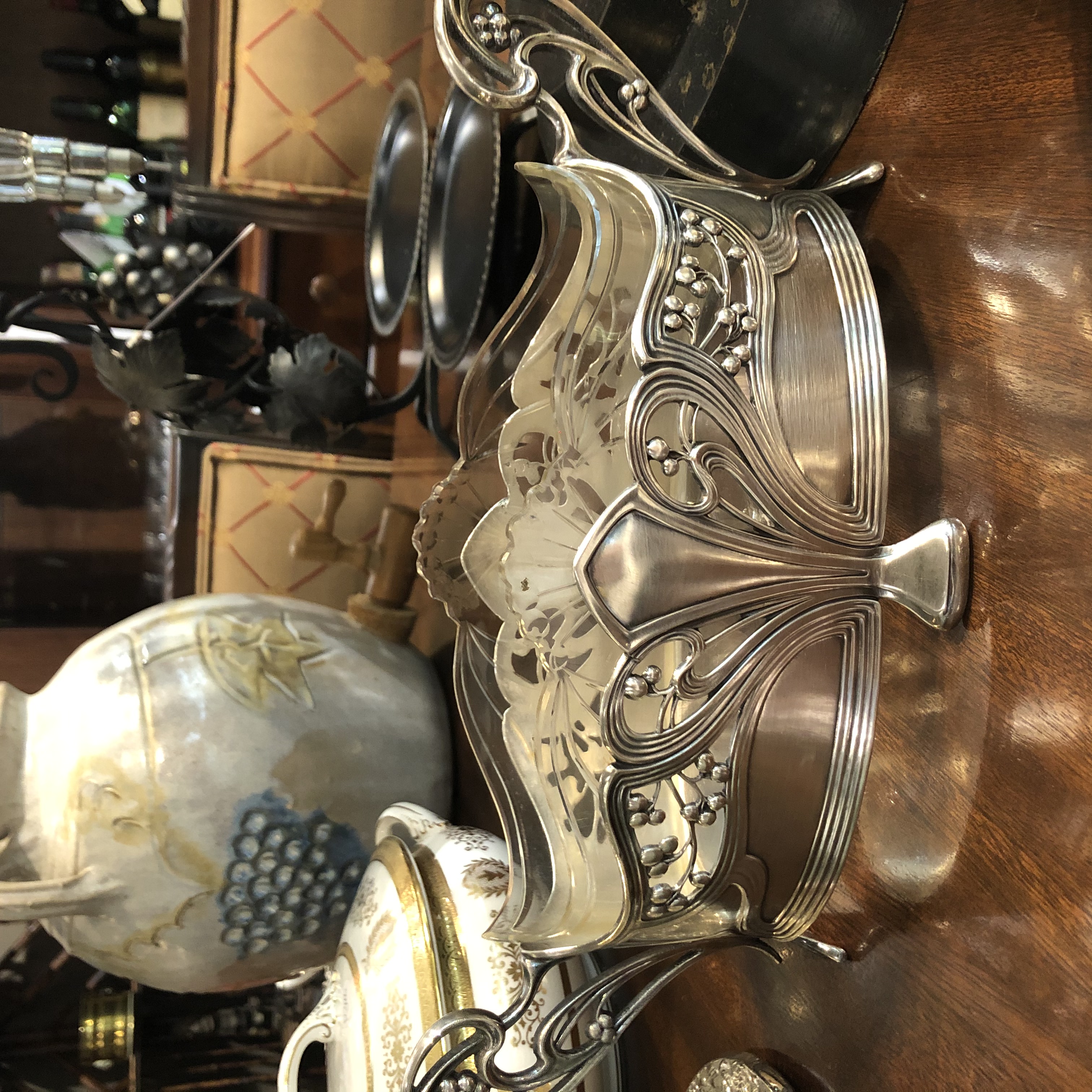 ART NOUVEAU INSPIRED SILVER CONTAINER WITH GLASS INLAY - MID 20TH CENTURY