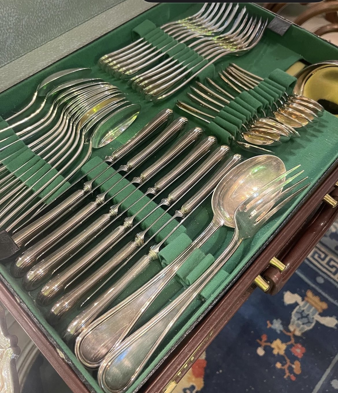 Inox German silver (800) cutlery suitcase canteen, 89 pieces