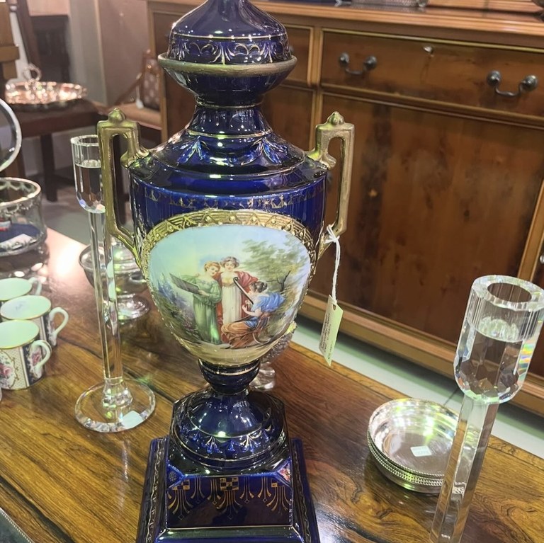 Joseph Strnacht porcelain cobalt trophy, Austria, early 1900s