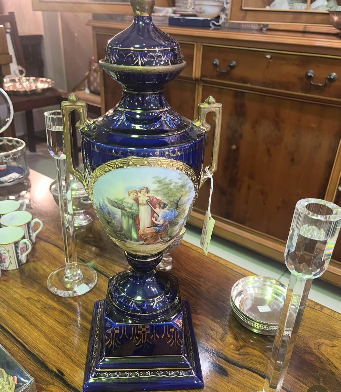 Joseph Strnacht porcelain cobalt trophy, Austria, early 1900s