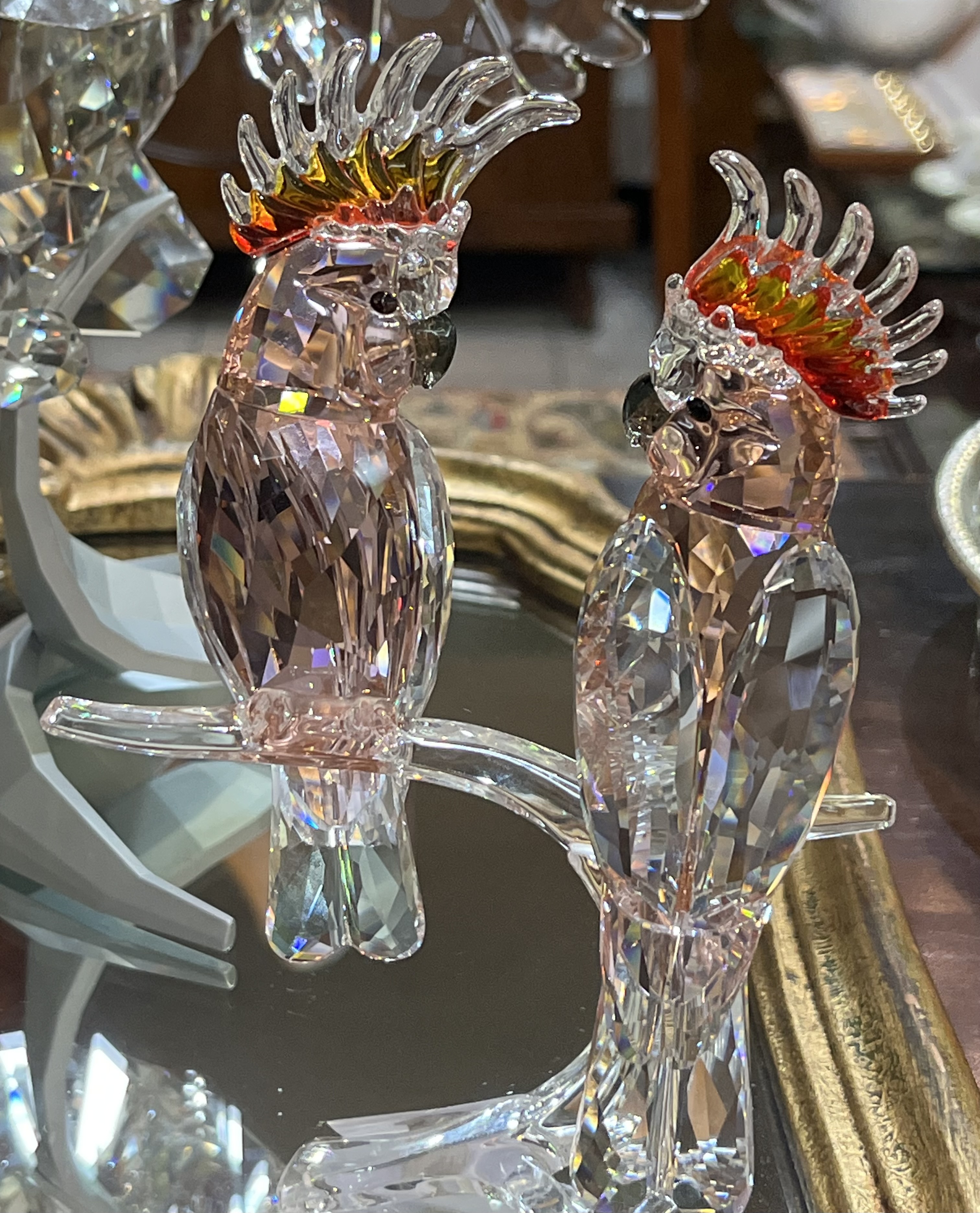 Swarovski Crystal Pair of Pink Cockatoos by Heinz Tabertshofer