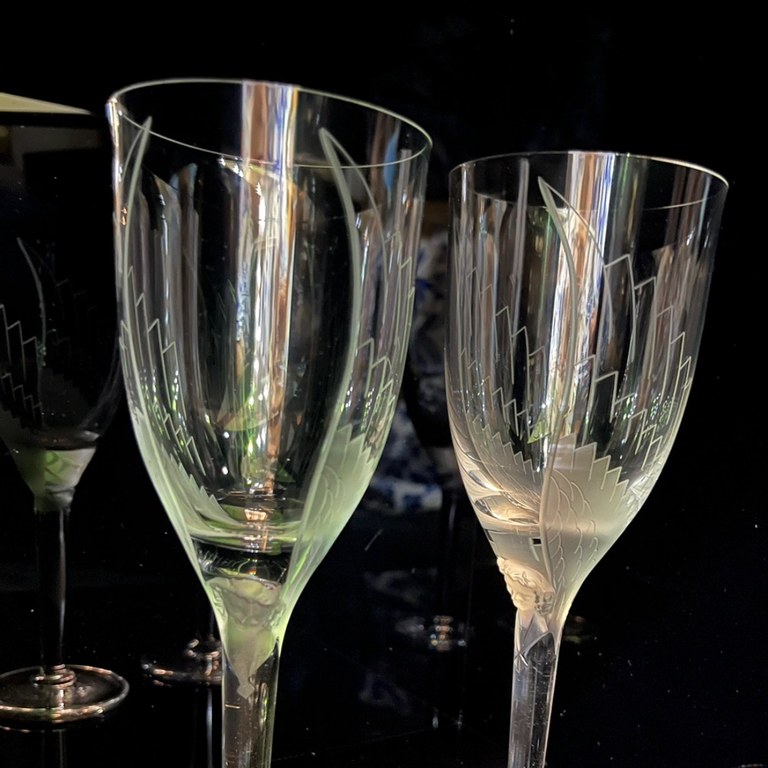 Pair of Art Nouveau Lalieque crystal angel flutes