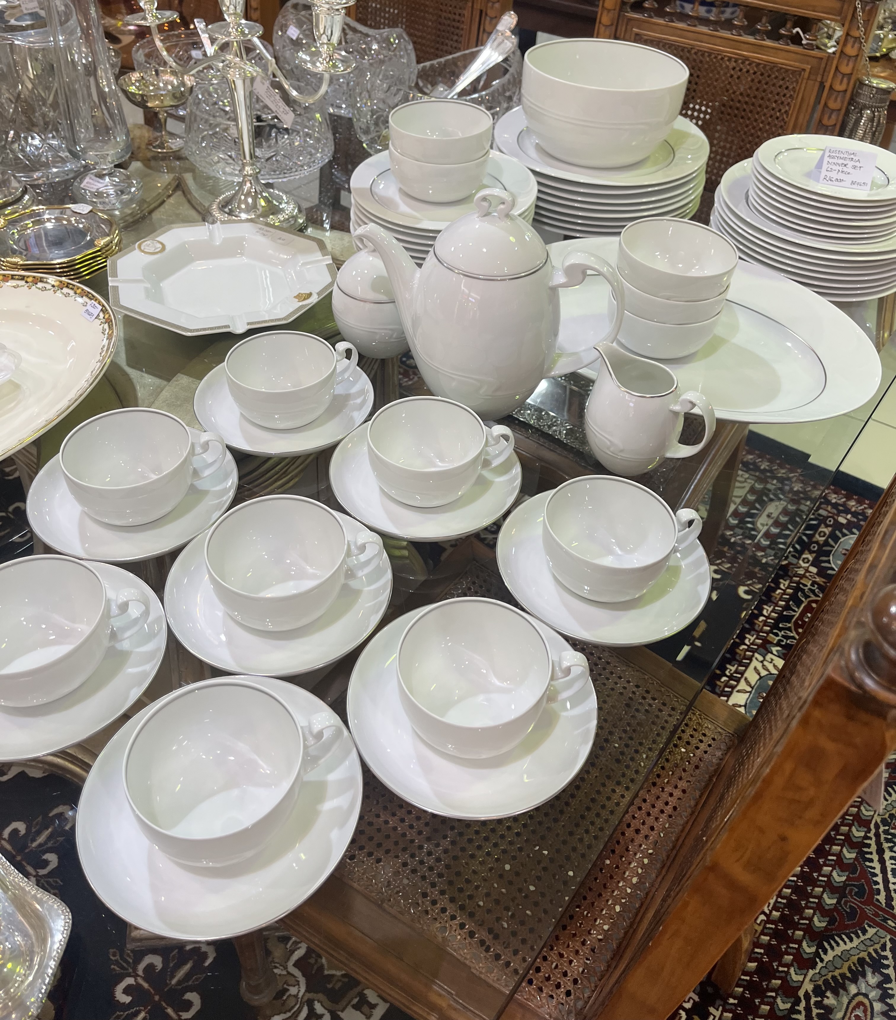 Rosenthal Assymetria white and silver dinner set, 8-setting, 53-piece