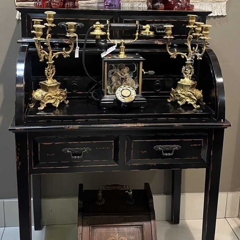 Ladies ebonized roll top writing bureau