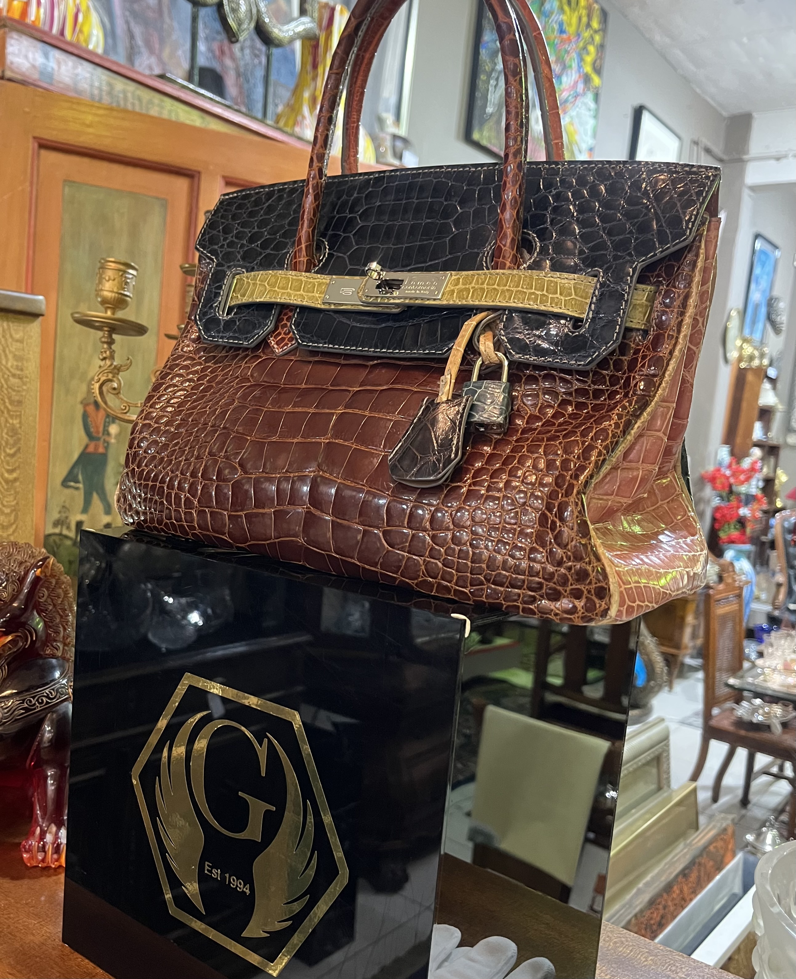 Exotic leather tote, c1950s