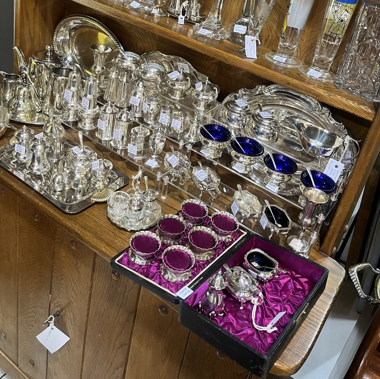 Collection of antique and vintage hallmarked silver salt & pepper shakers and mustard pots