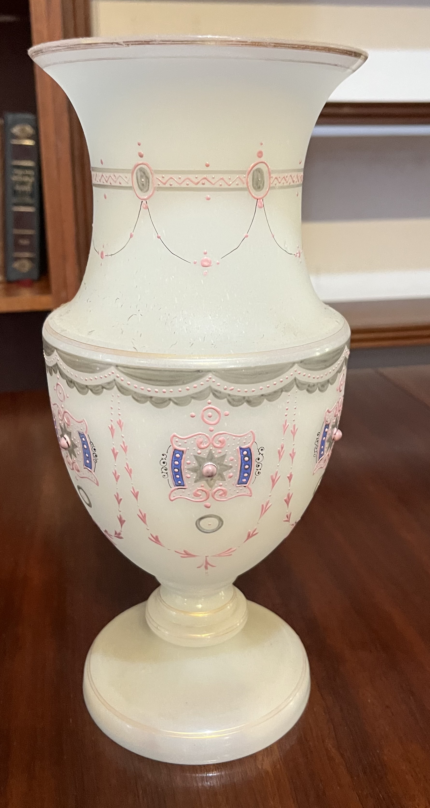 Victorian hand painted opaline vase: R3,000