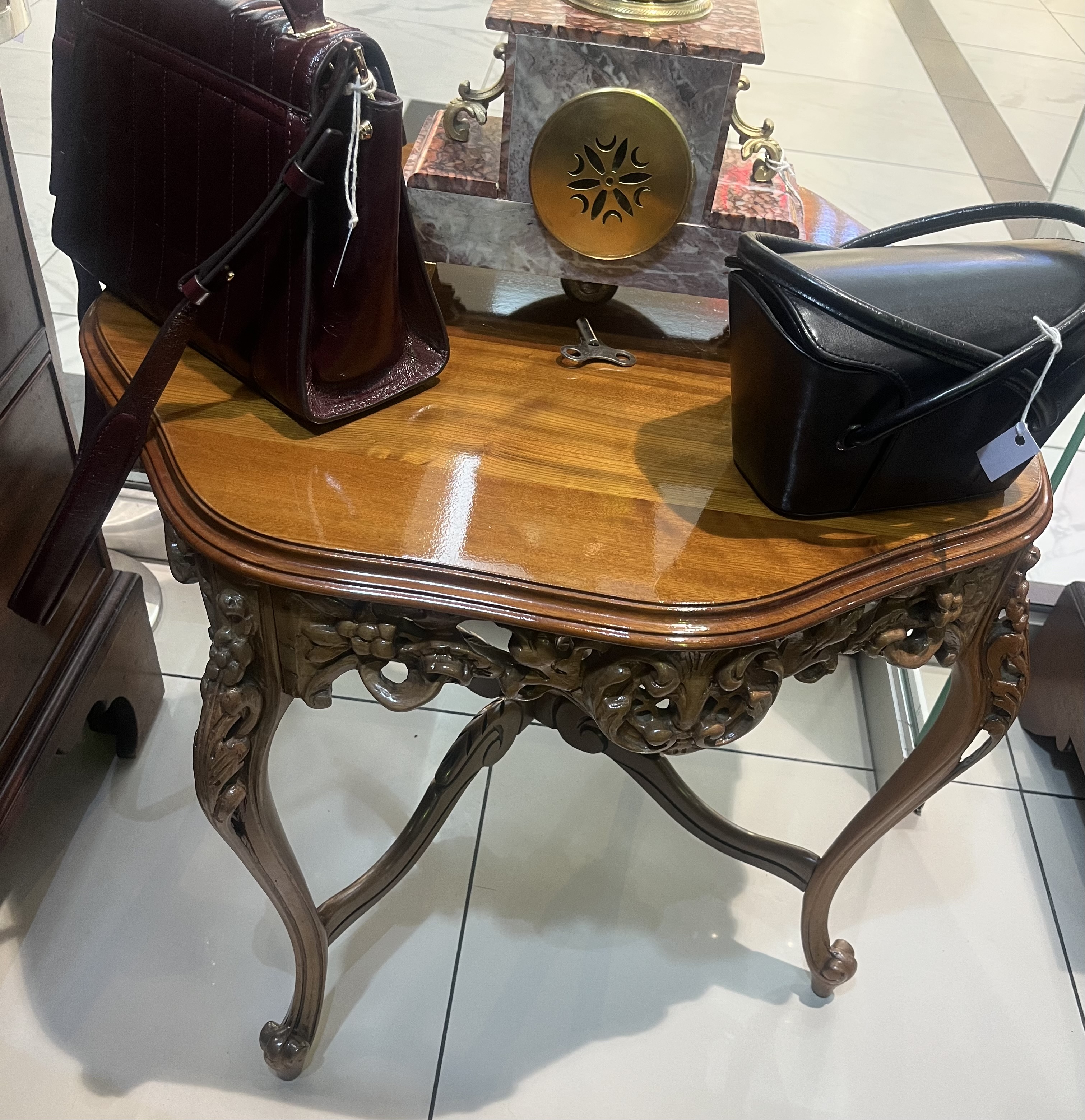 French style walnut carved coffee table: R9,500