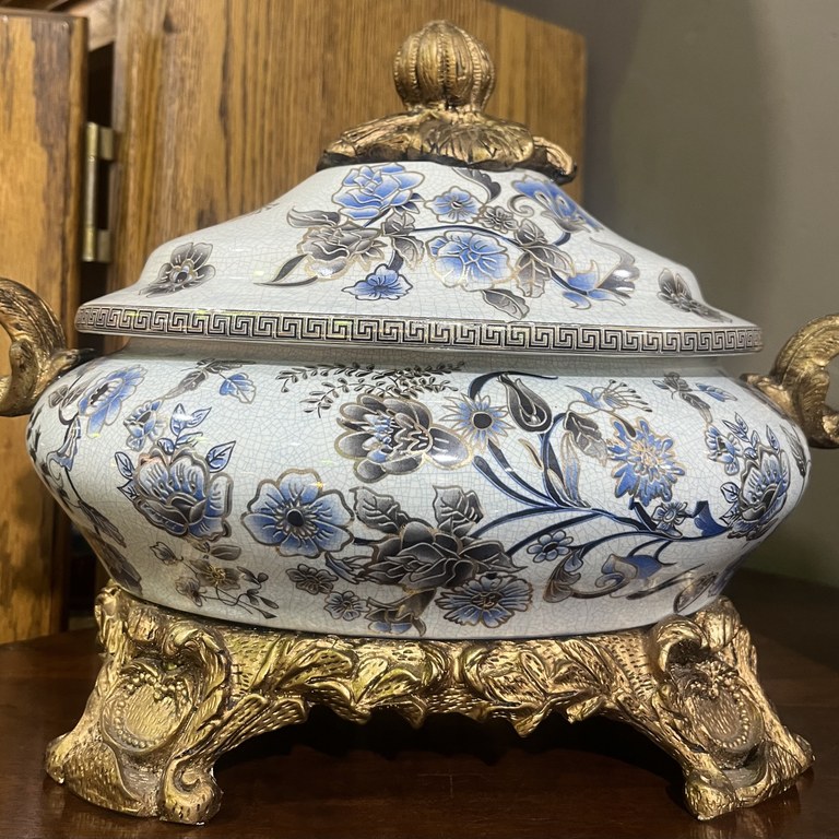 Czech porcelain with brass ormolu lidded pot - R5,000