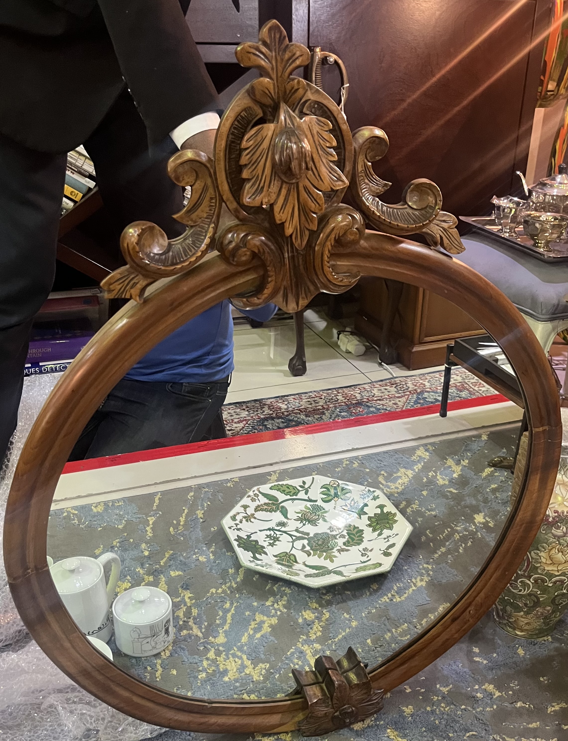 French style carved round mirror with top medallion: R4,000
