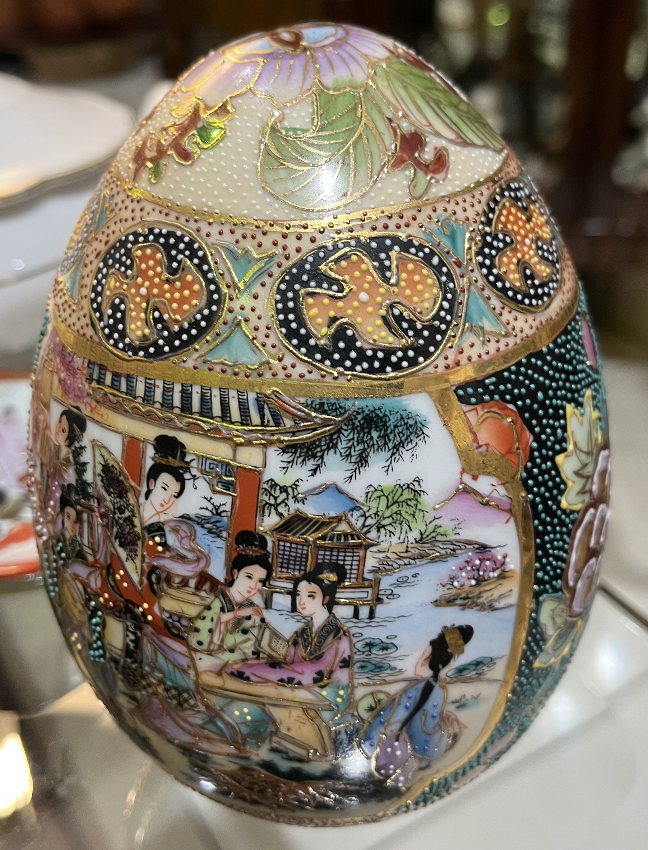Japanese porcelain satsuma Faberge style egg - R2,500