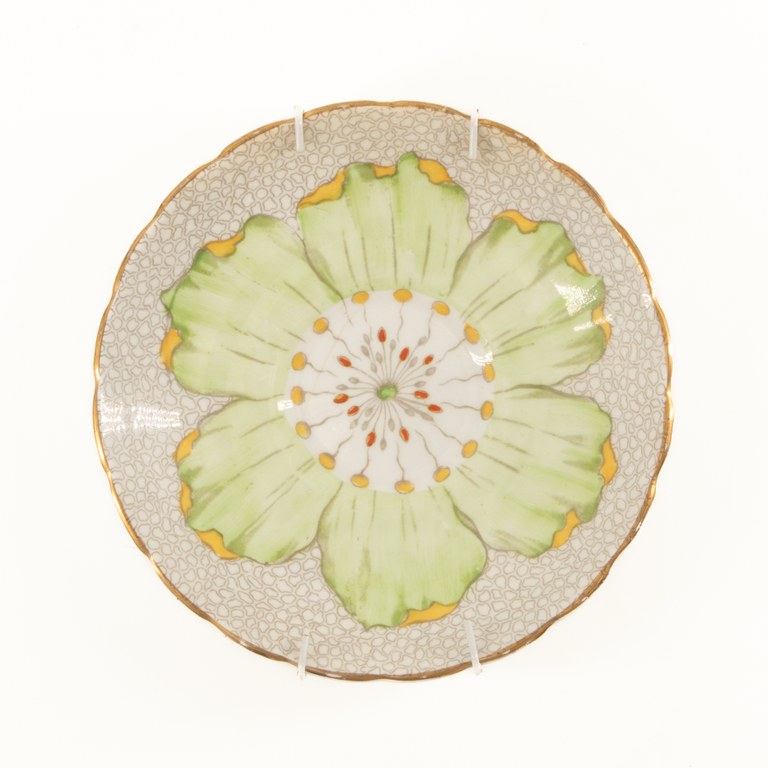 Royal Tuscan pale green and yellow lotus Art Deco style saucer: R300