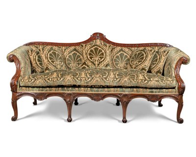 A GEORGE II FUSTIC AND SATINWOOD SOFA