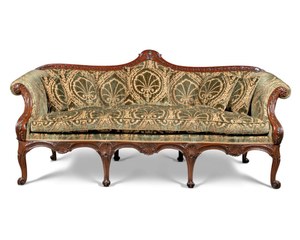 A GEORGE II FUSTIC AND SATINWOOD SOFA