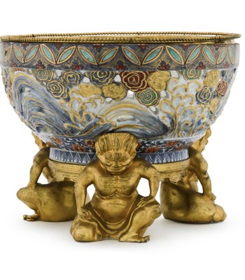 A gilt-bronze mounted porcelain bowl, the porcelain Japanese and possibly 18th century, the mounts late 19th century