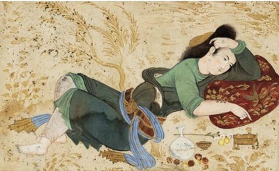 An Album Page: A Youth Lying in a Landscape, Safavid Persia, 17th Century