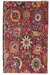 AN IMPORTANT KIRMAN 'VASE' CARPET FRAGMENT SOUTH EAST PERSIA, FIRST HALF 17TH CENTURY