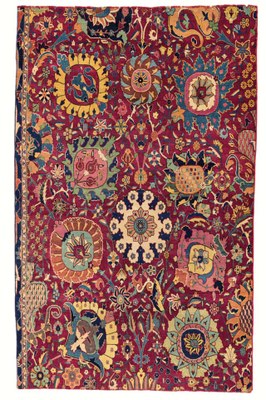 AN IMPORTANT KIRMAN 'VASE' CARPET FRAGMENT SOUTH EAST PERSIA, FIRST HALF 17TH CENTURY