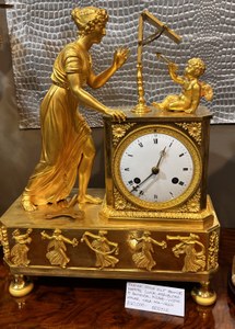 French Empire Gilt-Bronze Figural Mantel Clock