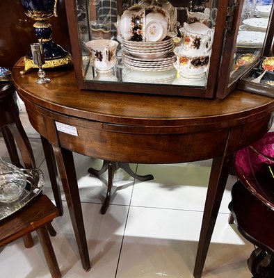 George III burr elm Demi-Lune Table