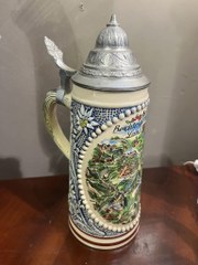 King beer stein with cone shaped pewter lid, West Germany