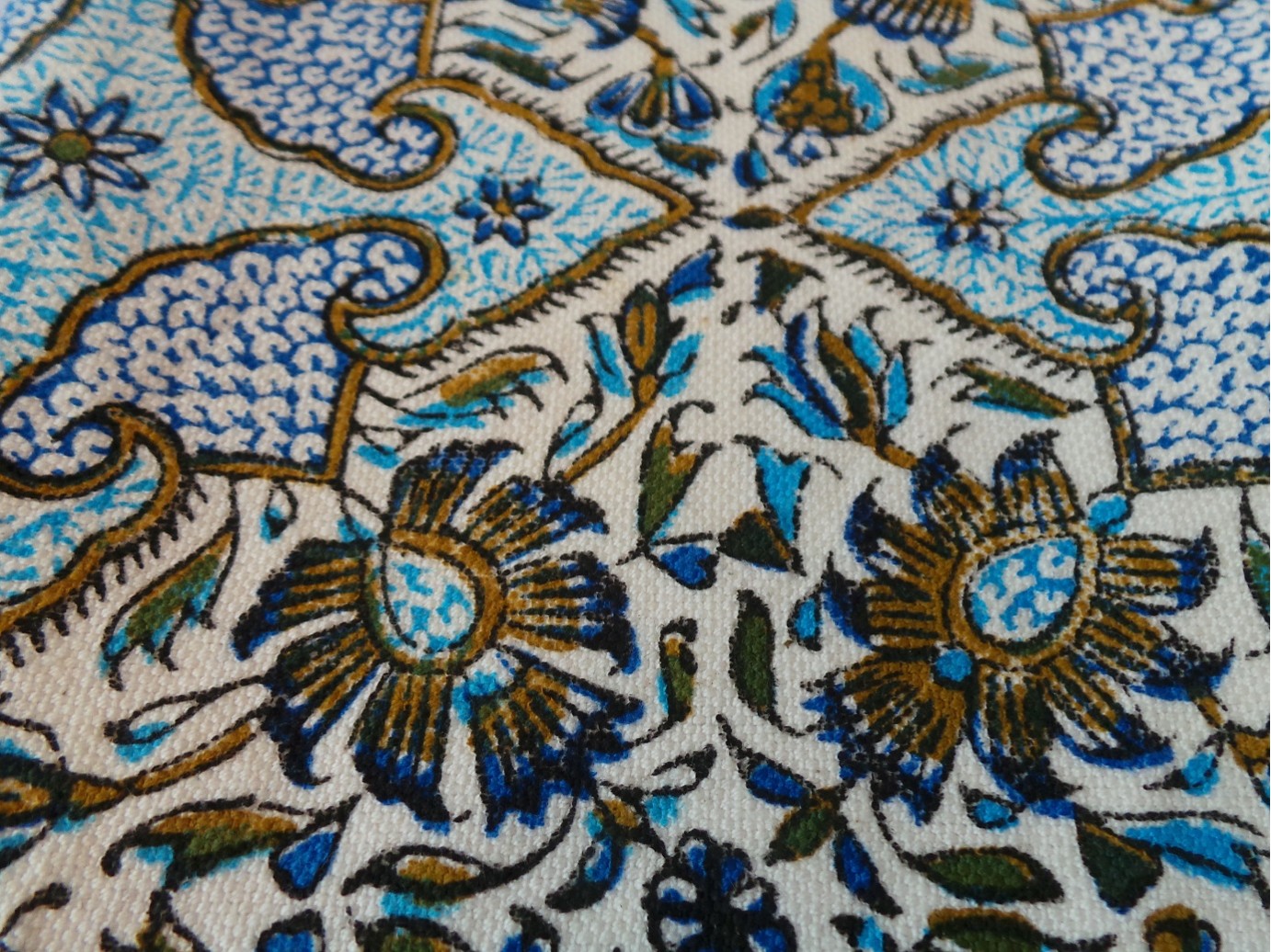 A close-up of a ghalamkar fabric