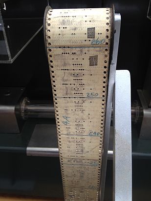 Punched paper tape used to instruct the 1944 Harvard Mark I computer.