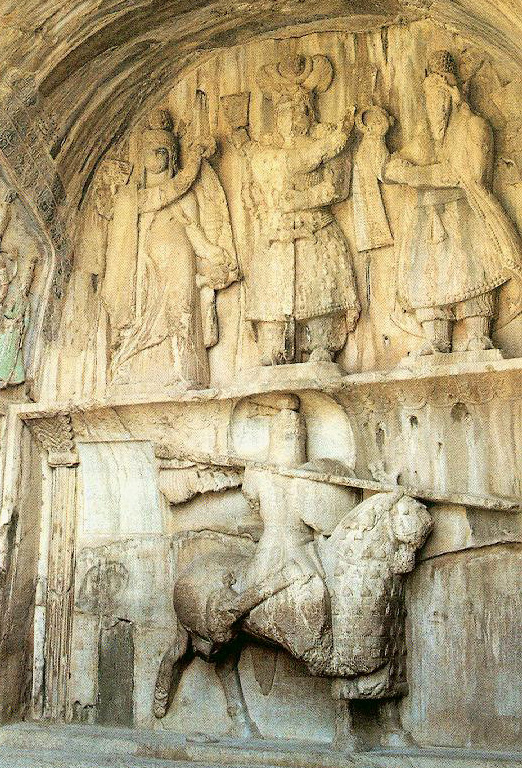 A Sassanid king posing as an armored cavalryman, Taq-e Bostan, Iran