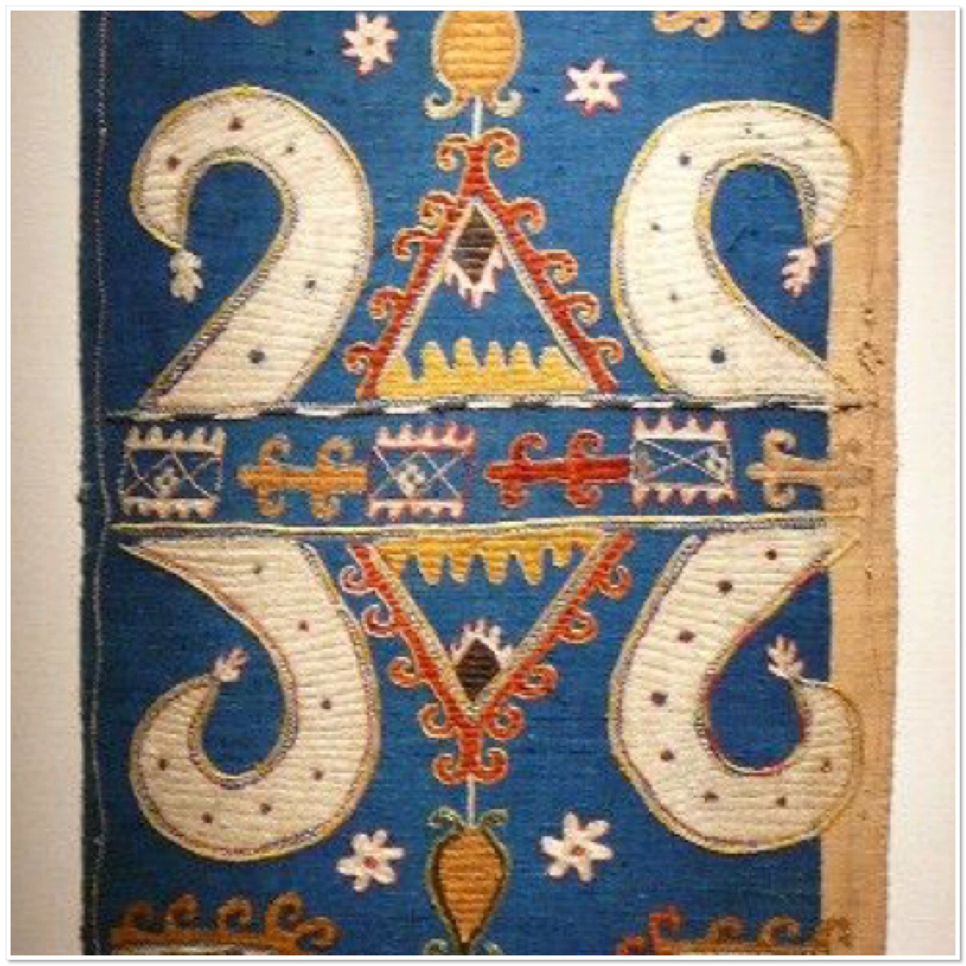 A Kaitag from Daghestan, North-east Caucasia, with various elaborate ram's horns used in the design